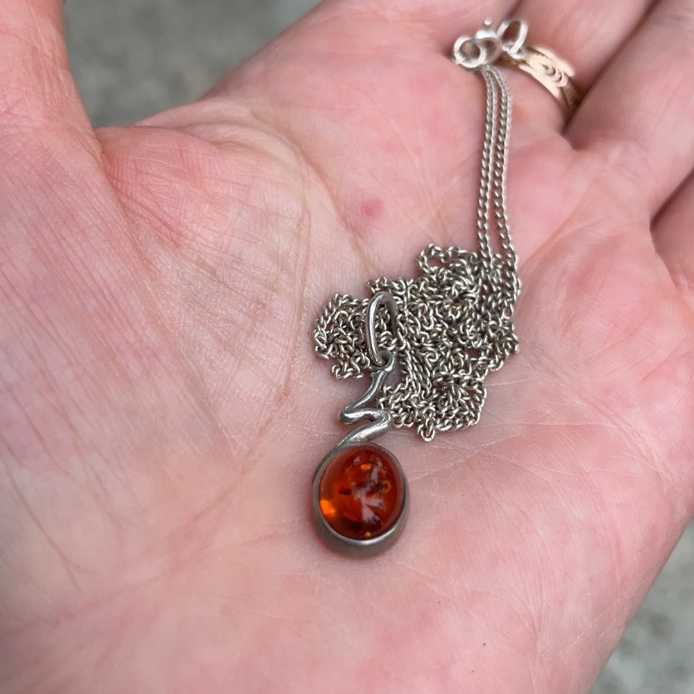 Vintage sterling silver necklace with Baltic amber